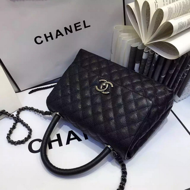 Chanel Small Coco Handle Bag Black Caviar wiht Silver for Sale