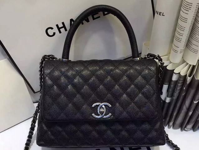 Chanel Small Coco Handle Bag Black Caviar wiht Silver for Sale