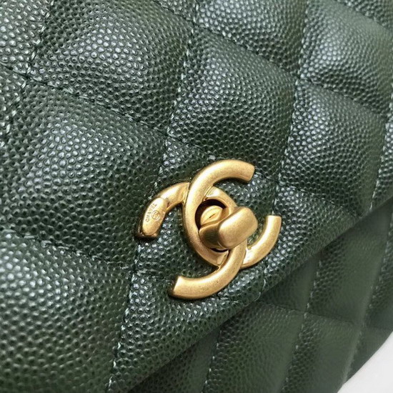 Chanel Small Coco Handle Bag Green Caviar Leather Gold Hardware