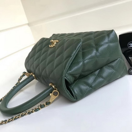 Chanel Small Coco Handle Bag Green Caviar Leather Gold Hardware