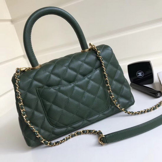 Chanel Small Coco Handle Bag Green Caviar Leather Gold Hardware