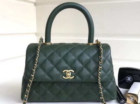 Chanel Small Coco Handle Bag Green Caviar Leather Gold Hardware