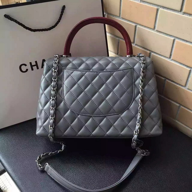 Chanel Small Coco Handle Bag Grey Lambskin Lizard Handle for Sale