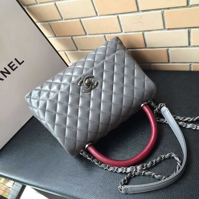 Chanel Small Coco Handle Bag Grey Lambskin Lizard Handle for Sale