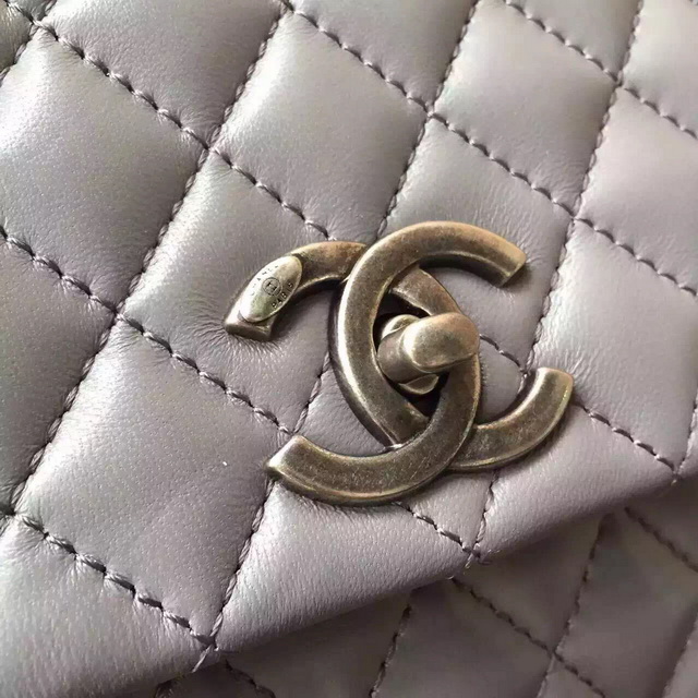 Chanel Small Coco Handle Bag Grey Lambskin Lizard Handle for Sale