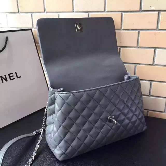 Chanel Small Coco Handle Bag Grey Lambskin Lizard Handle for Sale