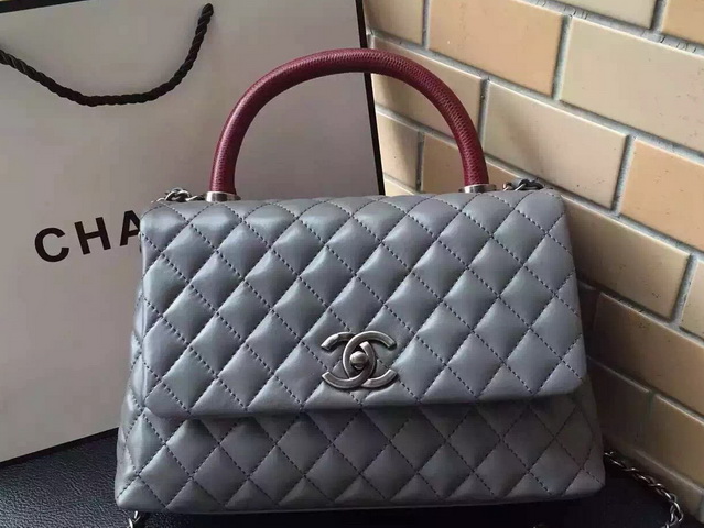 Chanel Small Coco Handle Bag Grey Lambskin Lizard Handle for Sale