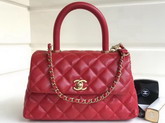 Chanel Small Coco Handle Bag Red Caviar Leather Gold Hardware