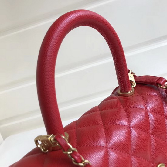 Chanel Small Coco Handle Bag Red Caviar Leather Gold Hardware