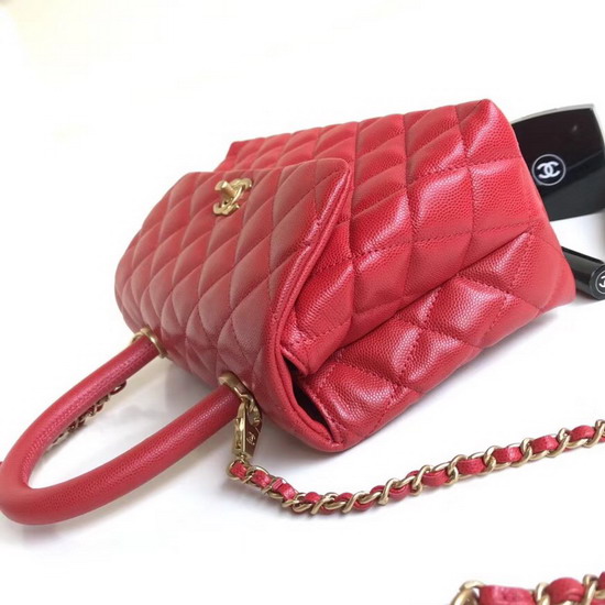 Chanel Small Coco Handle Bag Red Caviar Leather Gold Hardware