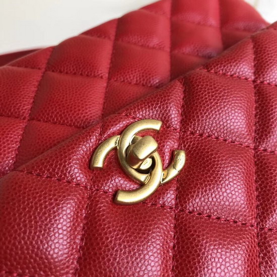 Chanel Small Coco Handle Bag Red Caviar Leather Gold Hardware