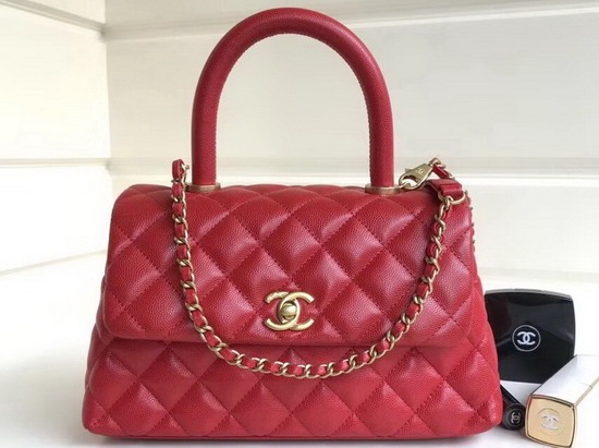 Chanel Small Coco Handle Bag Red Caviar Leather Gold Hardware