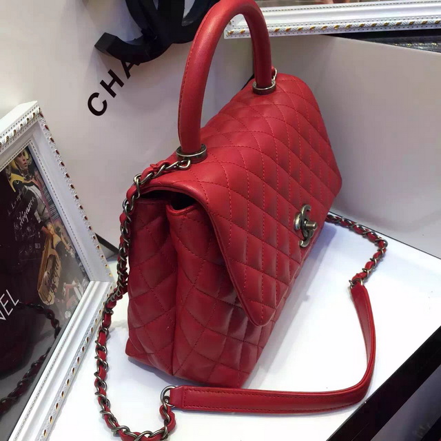 Chanel Small Coco Handle Bag Red Lambskin for Sale