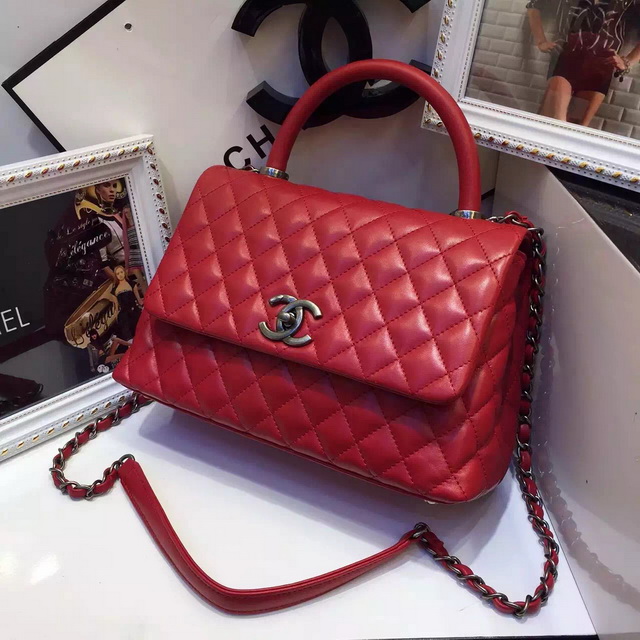 Chanel Small Coco Handle Bag Red Lambskin for Sale