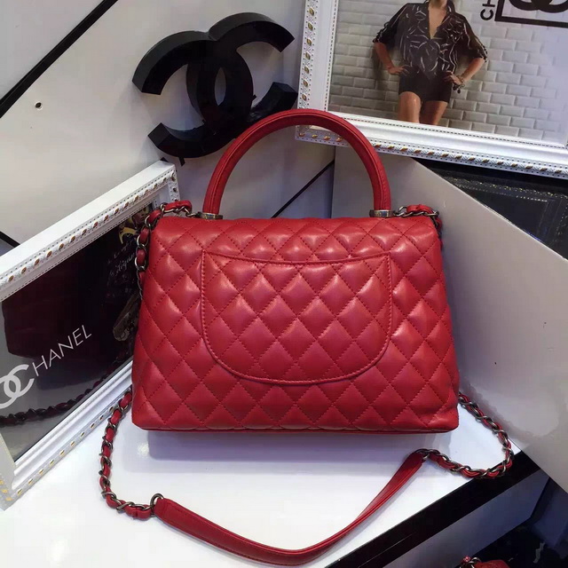 Chanel Small Coco Handle Bag Red Lambskin for Sale