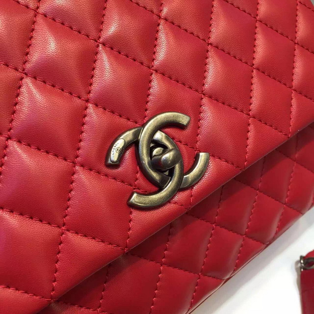 Chanel Small Coco Handle Bag Red Lambskin for Sale