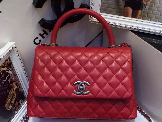 Chanel Small Coco Handle Bag Red Lambskin for Sale