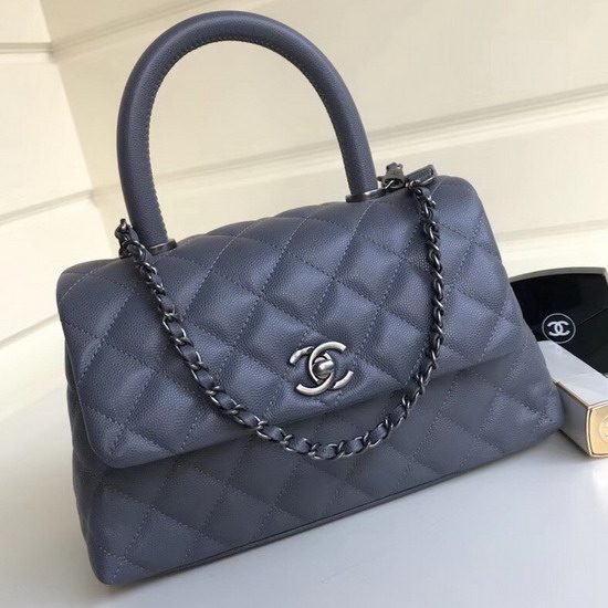 Chanel Small Coco Handle Bag in Grey Caviar Leather Silver Hardware