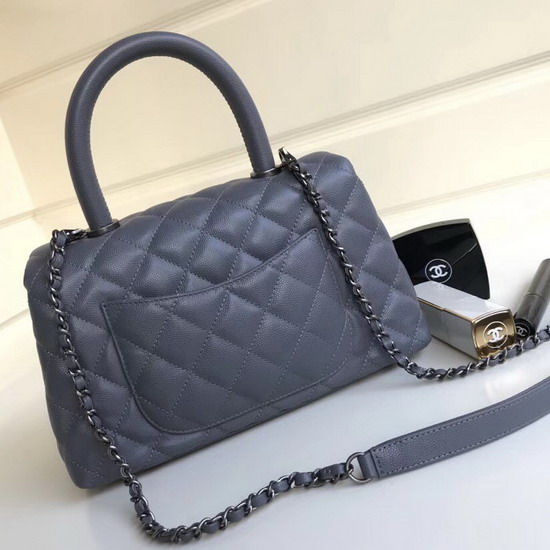 Chanel Small Coco Handle Bag in Grey Caviar Leather Silver Hardware