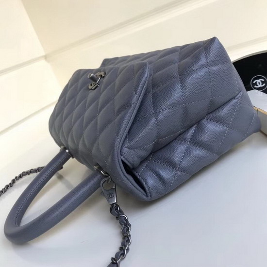 Chanel Small Coco Handle Bag in Grey Caviar Leather Silver Hardware