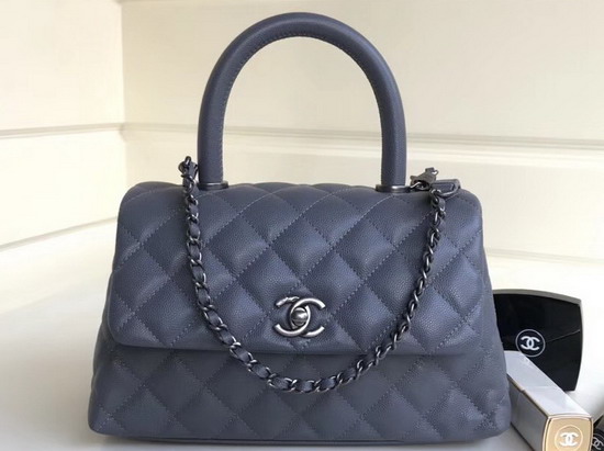 Chanel Small Coco Handle Bag in Grey Caviar Leather Silver Hardware