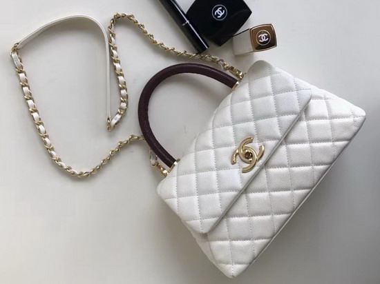 Chanel Small Coco Handle Bag in White Caviar Leather with Gold Hardware