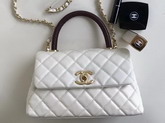 Chanel Small Coco Handle Bag in White Caviar Leather with Gold Hardware