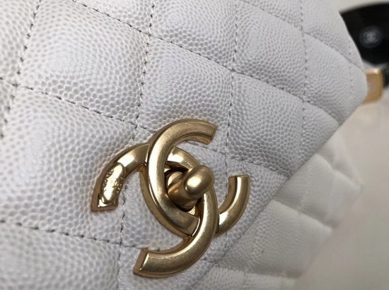 Chanel Small Coco Handle Bag in White Caviar Leather with Gold Hardware