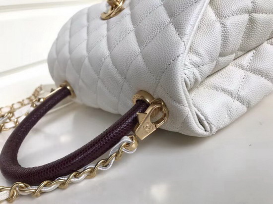 Chanel Small Coco Handle Bag in White Caviar Leather with Gold Hardware