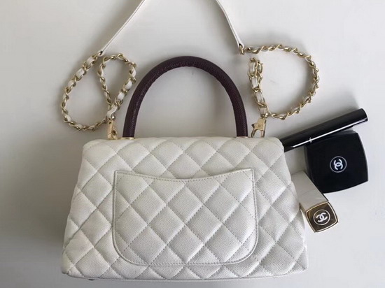 Chanel Small Coco Handle Bag in White Caviar Leather with Gold Hardware