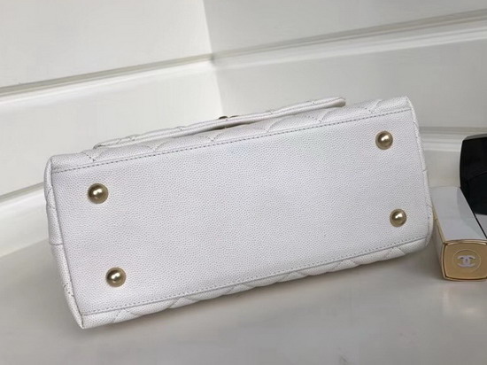 Chanel Small Coco Handle Bag in White Caviar Leather with Gold Hardware