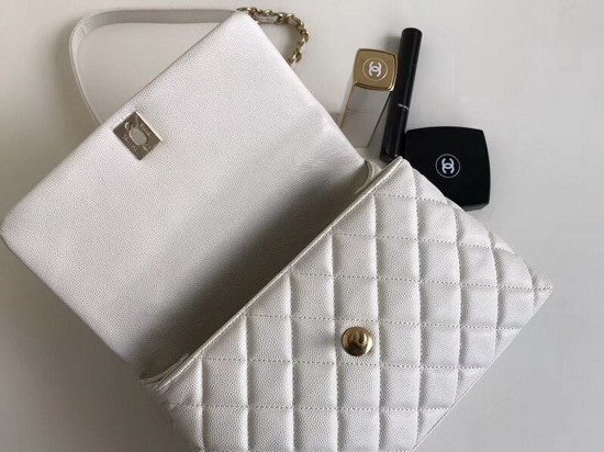 Chanel Small Coco Handle Bag in White Caviar Leather with Gold Hardware