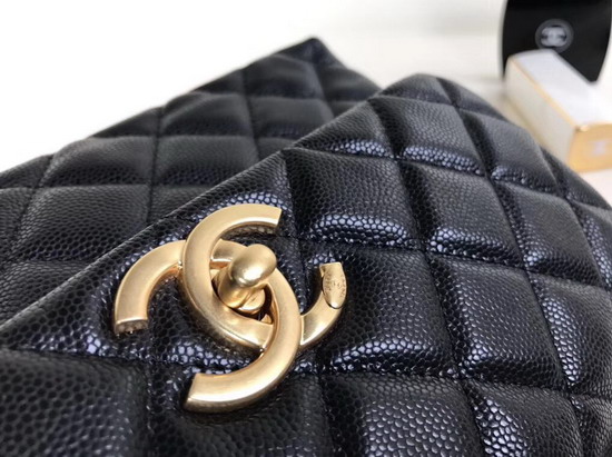 Chanel Small Coco Handle Bag with Lizard Handle Black Caviar Gold Hardware