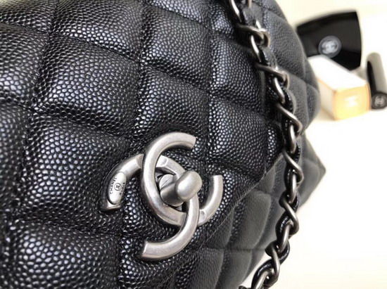 Chanel Small Coco Handle Bag with Lizard Handle Black Caviar Leather Silver Hardware