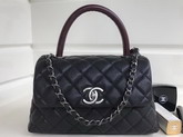 Chanel Small Coco Handle Bag with Lizard Handle Black Caviar Leather Silver Hardware