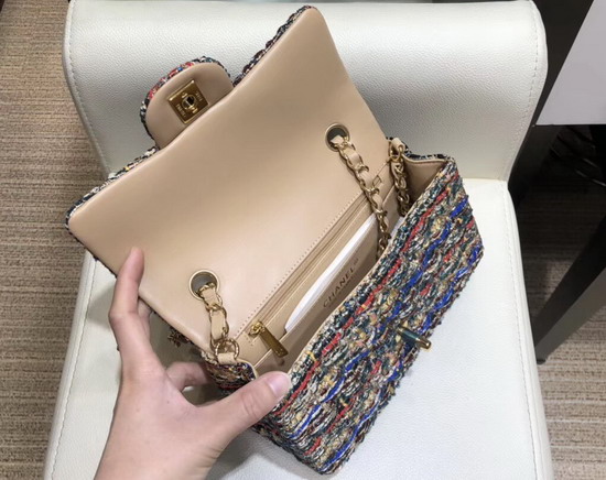 Chanel Small Flap Bag in Multicolor and Beige Tweed