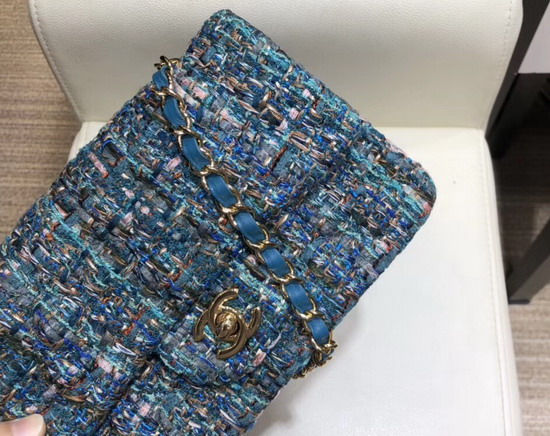 Chanel Small Flap Bag in Multicolor and Blue Tweed