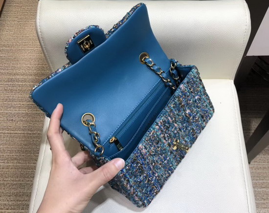 Chanel Small Flap Bag in Multicolor and Blue Tweed