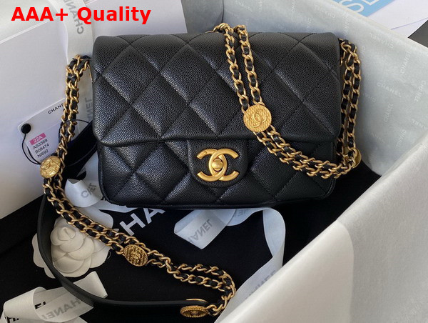 Chanel Small Flap Bag Black Grained Shiny Calfskin Gold Tone Metal Ref AS3369 Replica