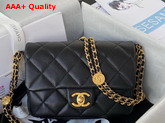 Chanel Small Flap Bag Black Grained Shiny Calfskin Gold Tone Metal Ref AS3369 Replica