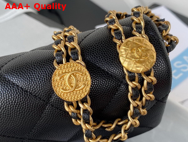 Chanel Small Flap Bag Black Grained Shiny Calfskin Gold Tone Metal Ref AS3369 Replica