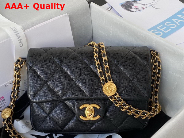 Chanel Small Flap Bag Black Grained Shiny Calfskin Gold Tone Metal Ref AS3369 Replica