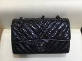 Chanel Small Flap Bag Black Patent Leather Chevron Detail