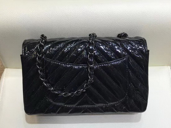 Chanel Small Flap Bag Black Patent Leather Chevron Detail