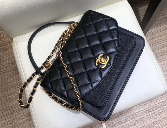 Chanel Small Flap Bag Calfskin Aged Calfskin and Gold Tone Metal Black AS0784