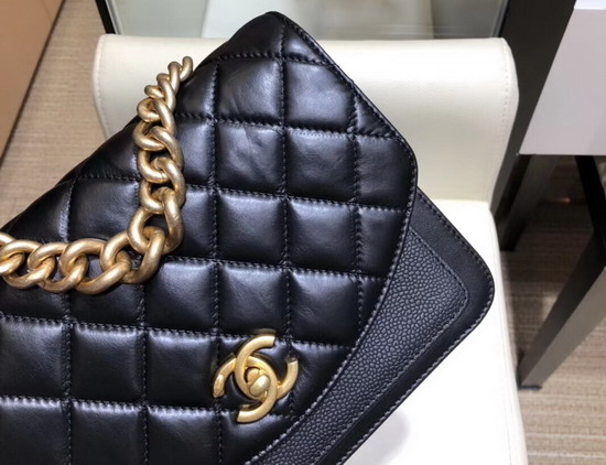 Chanel Small Flap Bag Calfskin Aged Calfskin and Gold Tone Metal Black AS0784