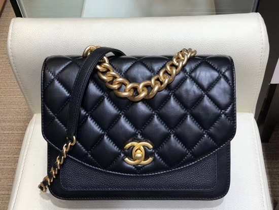 Chanel Small Flap Bag Calfskin Aged Calfskin and Gold Tone Metal Black AS0784