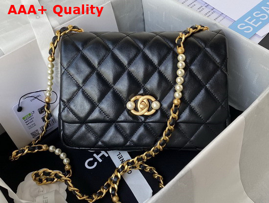 Chanel Small Flap Bag Calfskin Imitation Pearls Gold Tone Metal Black Ref AS3001 Replica