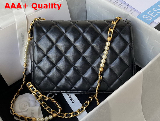 Chanel Small Flap Bag Calfskin Imitation Pearls Gold Tone Metal Black Ref AS3001 Replica