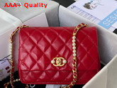 Chanel Small Flap Bag Calfskin Imitation Pearls Gold Tone Metal Red Ref AS3001 Replica